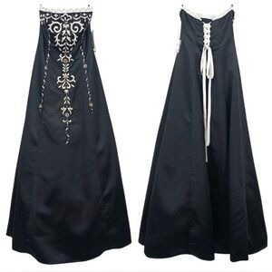 Zum Zum Vintage Strapless Black White Embellished Satin Gown Corset Back Size 1/
